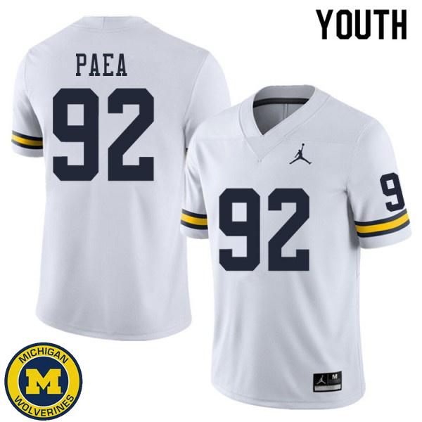 Youth University of Michigan #92 Phillip Paea White Replica Stitch Jersey